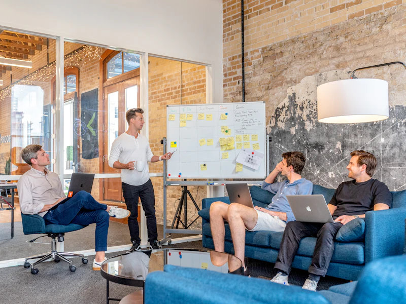 Professional policy meeting with data dashboards